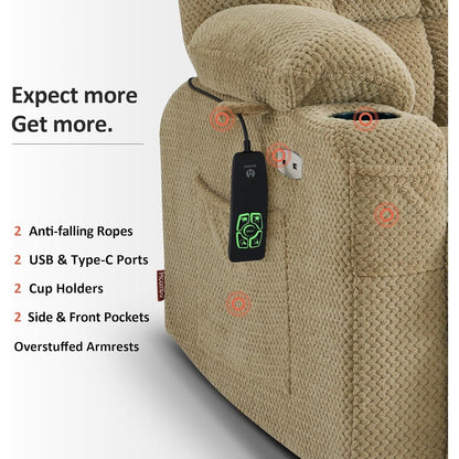 Fauteuil inclinable électrique à double moteur MCombo, grand format, avec massage et chauffage, pour personnes âgées de grande taille, tissu 7896