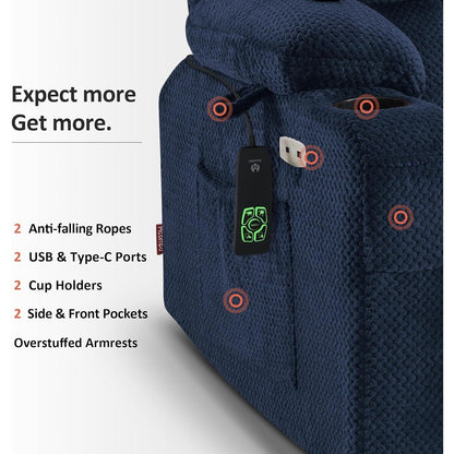 Fauteuil inclinable électrique à double moteur MCombo, grand format, avec massage et chauffage, pour personnes âgées de grande taille, tissu 7896