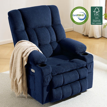 Fauteuil inclinable électrique à double moteur MCombo, grand format, avec massage et chauffage, pour personnes âgées de grande taille, tissu 7896