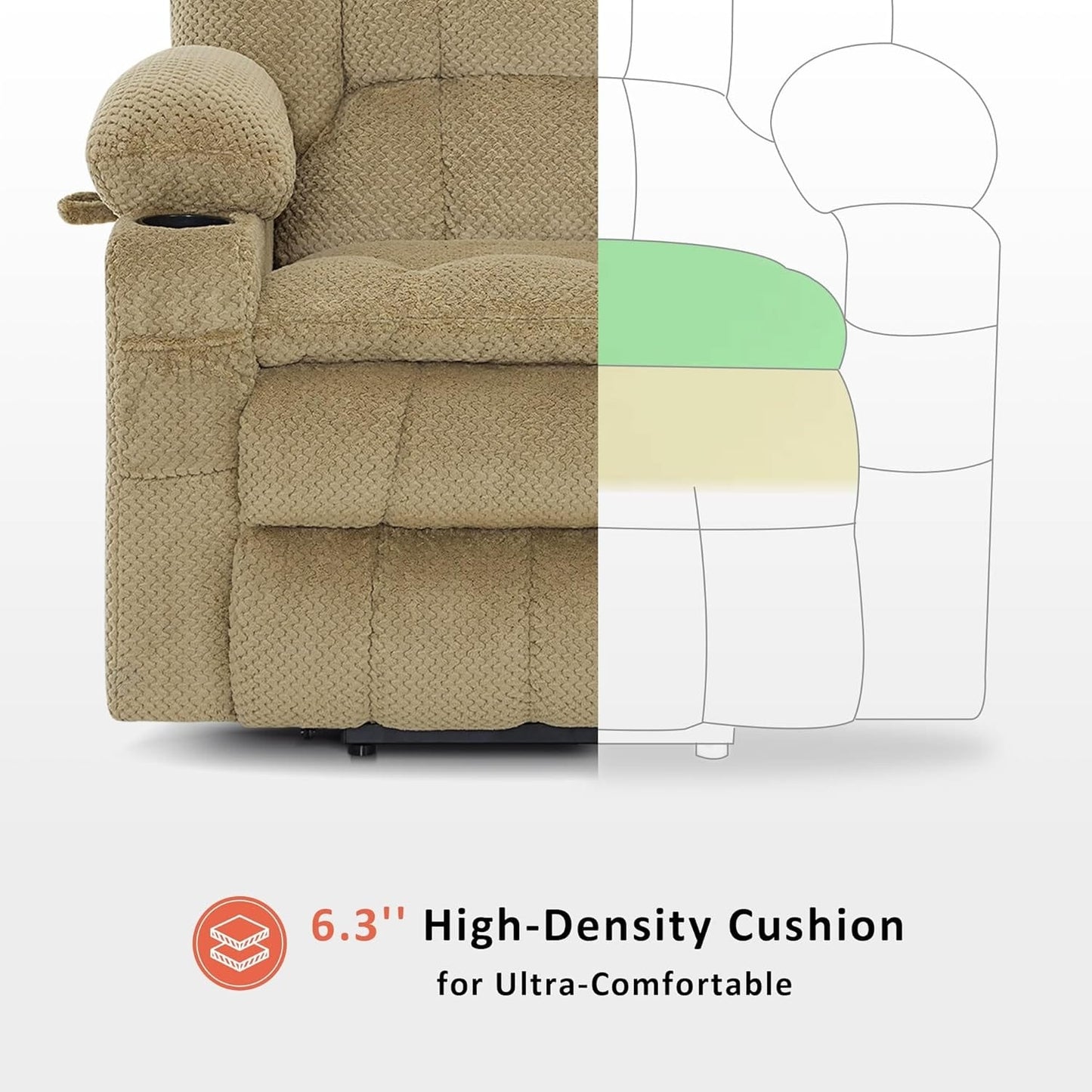 Fauteuil inclinable électrique à double moteur MCombo, grand format, avec massage et chauffage, pour personnes âgées de grande taille, tissu 7896