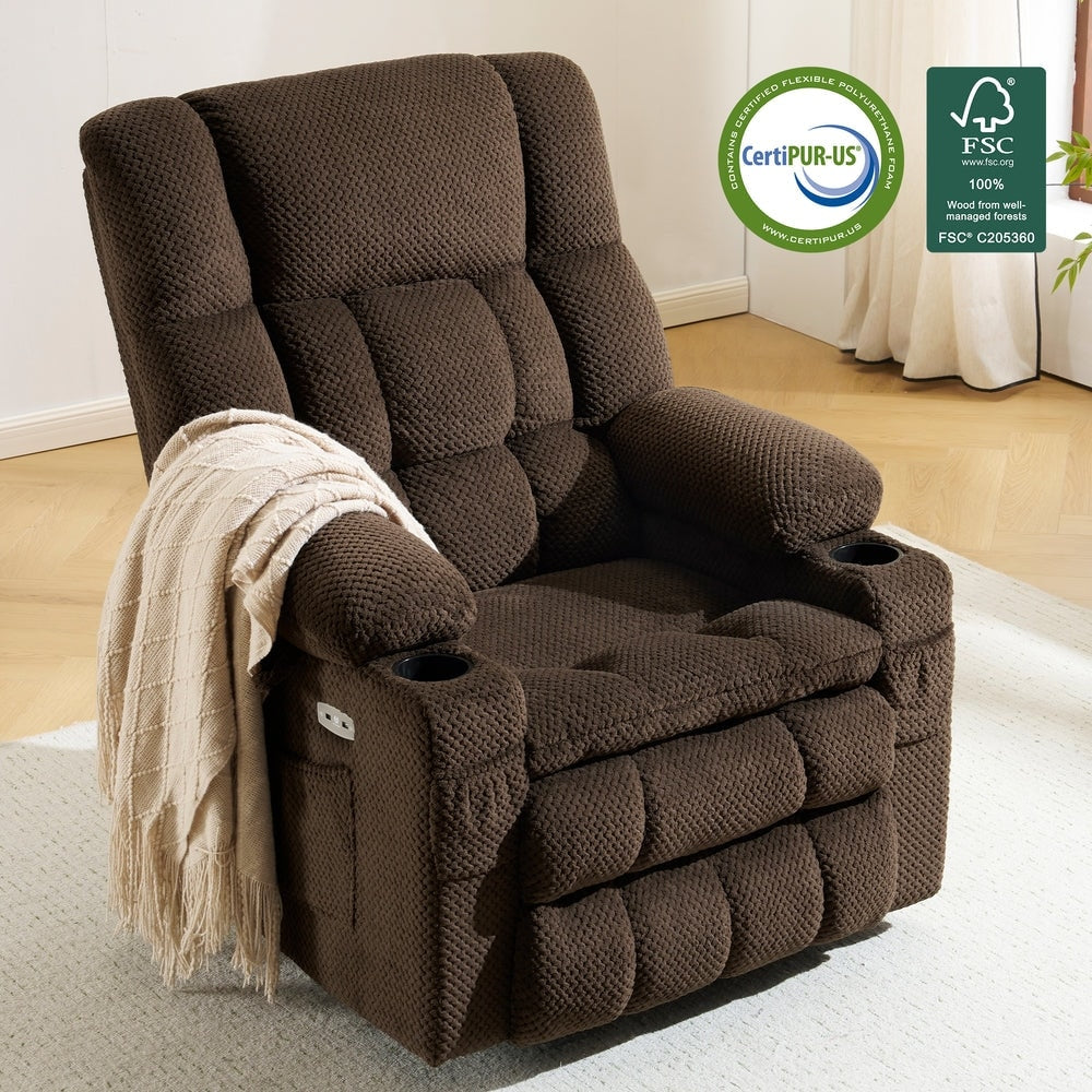 Fauteuil inclinable électrique à double moteur MCombo, grand format, avec massage et chauffage, pour personnes âgées de grande taille, tissu 7896