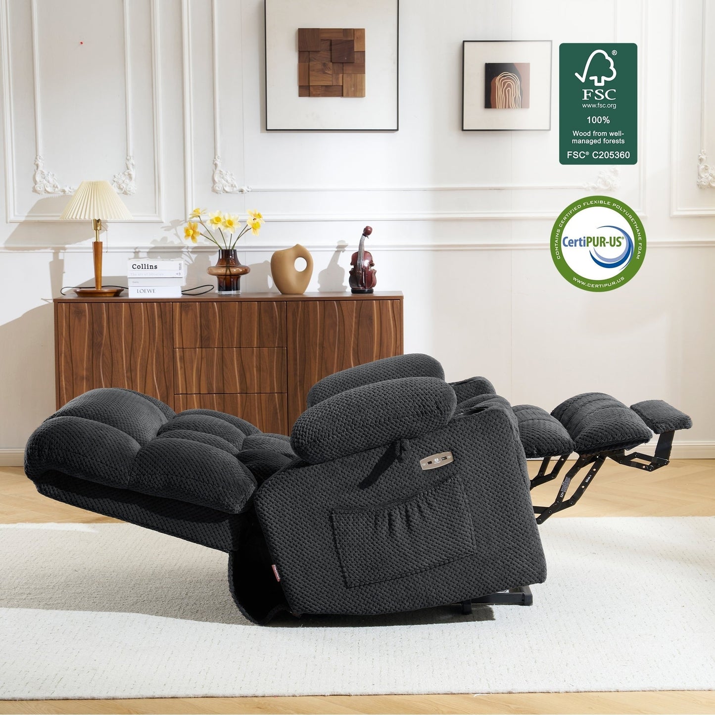 Fauteuil inclinable électrique à double moteur MCombo, grand format, avec massage et chauffage, pour personnes âgées de grande taille, tissu 7896