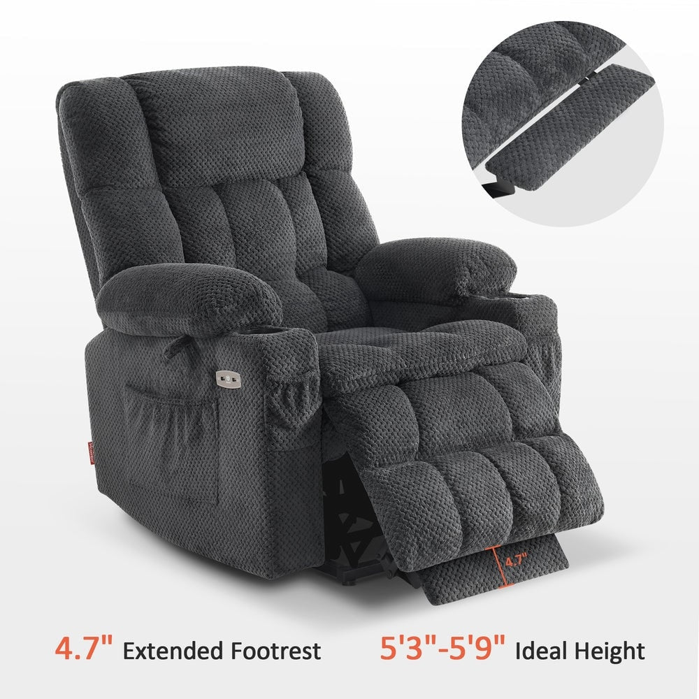 Fauteuil inclinable électrique à double moteur MCombo, grand format, avec massage et chauffage, pour personnes âgées de grande taille, tissu 7896