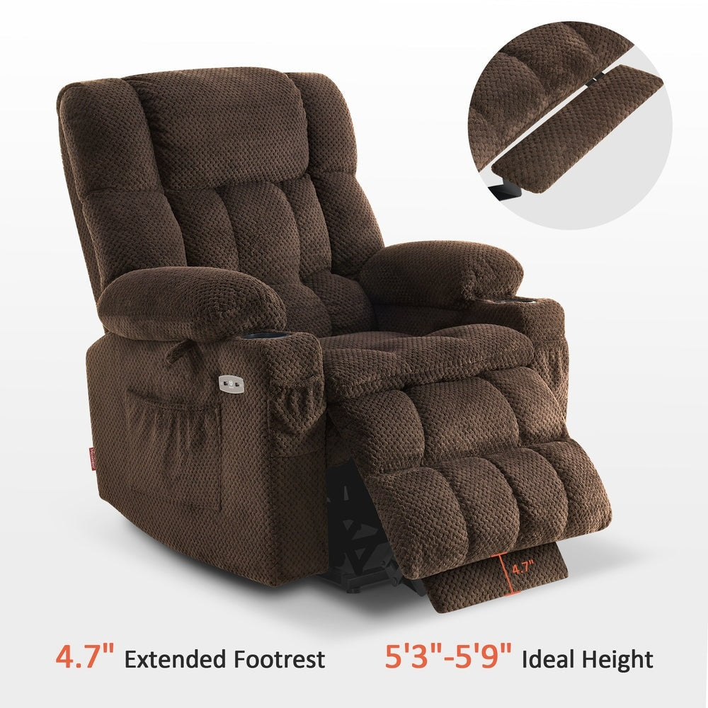 Fauteuil inclinable électrique à double moteur MCombo, grand format, avec massage et chauffage, pour personnes âgées de grande taille, tissu 7896