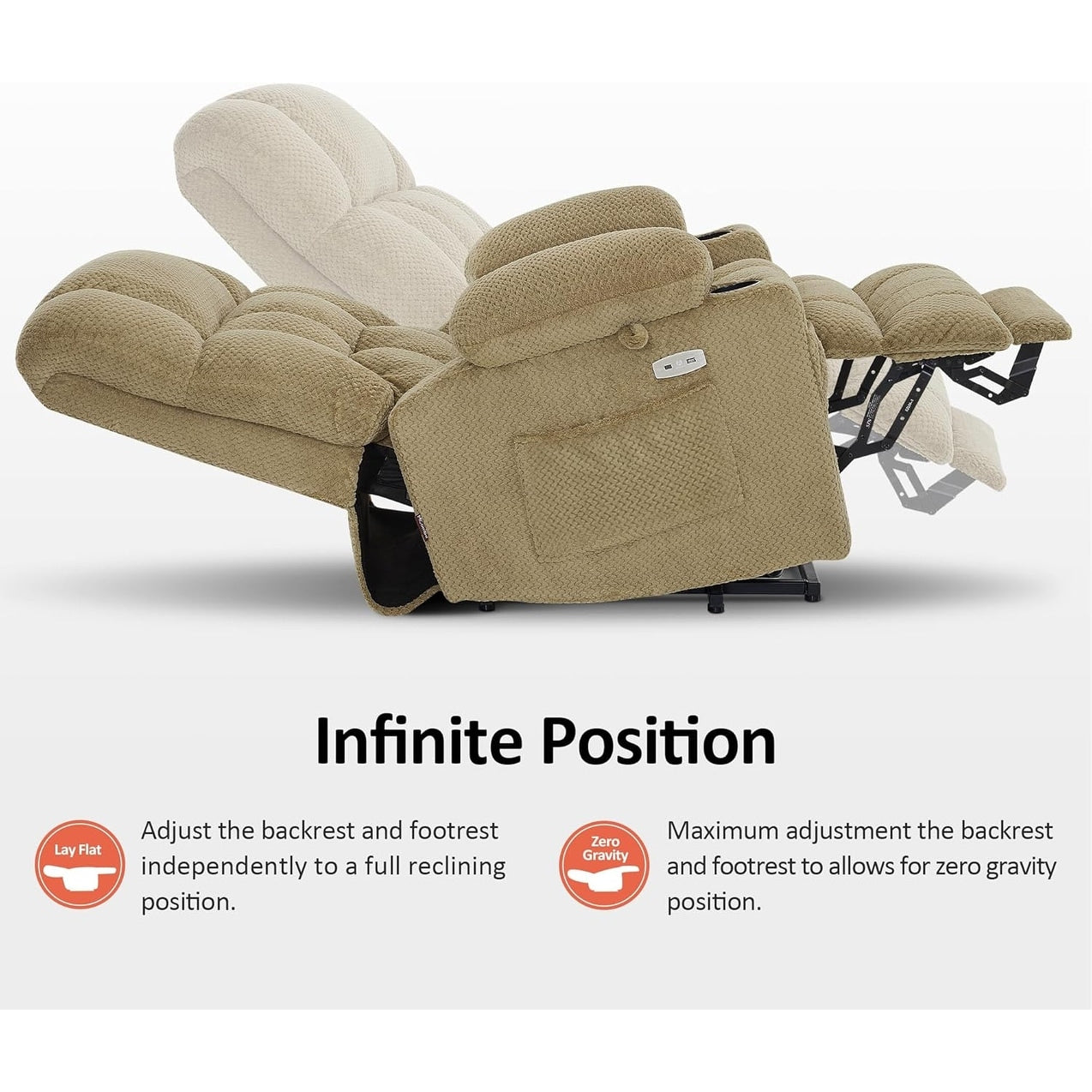 Fauteuil inclinable électrique à double moteur MCombo, grand format, avec massage et chauffage, pour personnes âgées de grande taille, tissu 7896