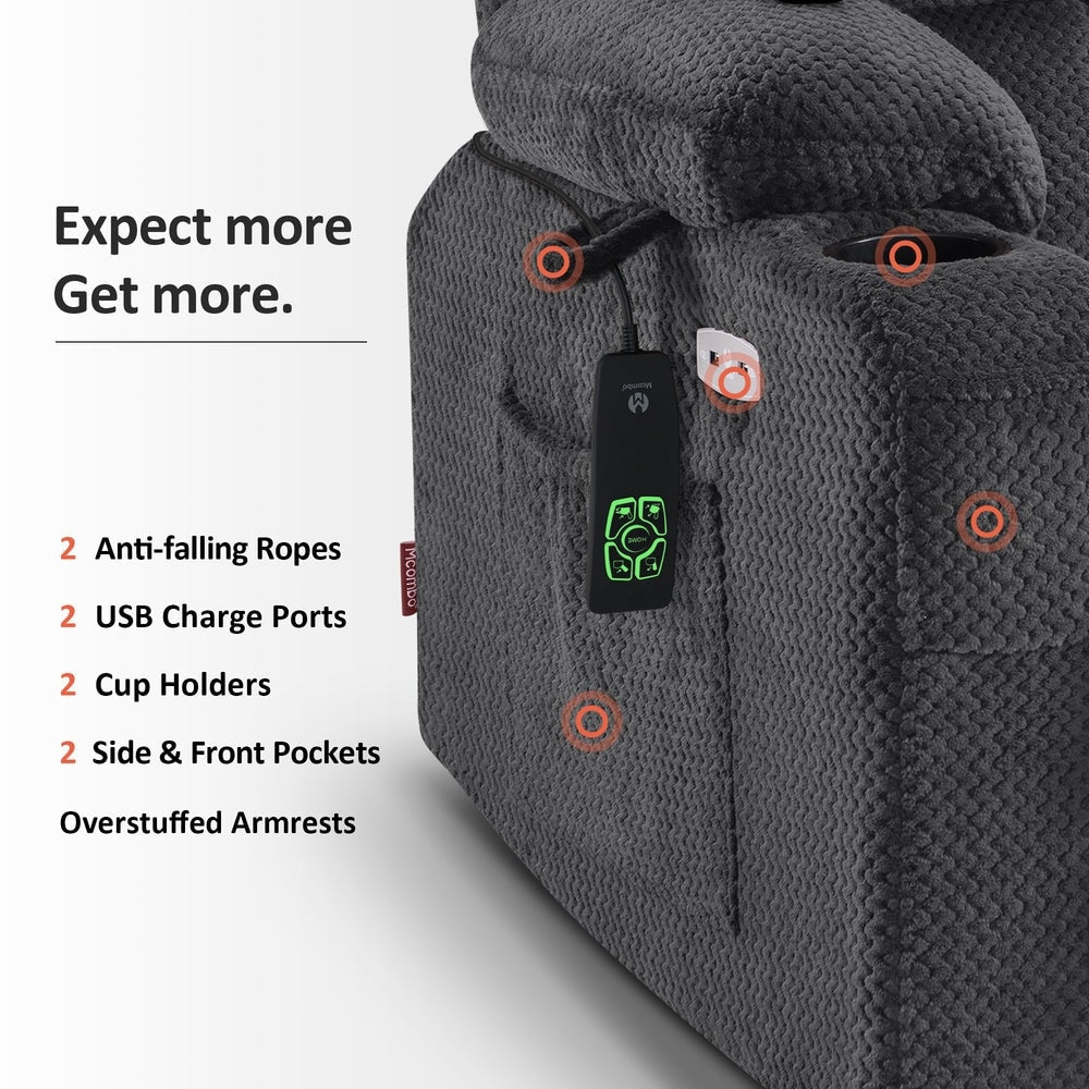 Fauteuil inclinable électrique à double moteur MCombo, grand format, avec massage et chauffage, pour personnes âgées de grande taille, tissu 7896