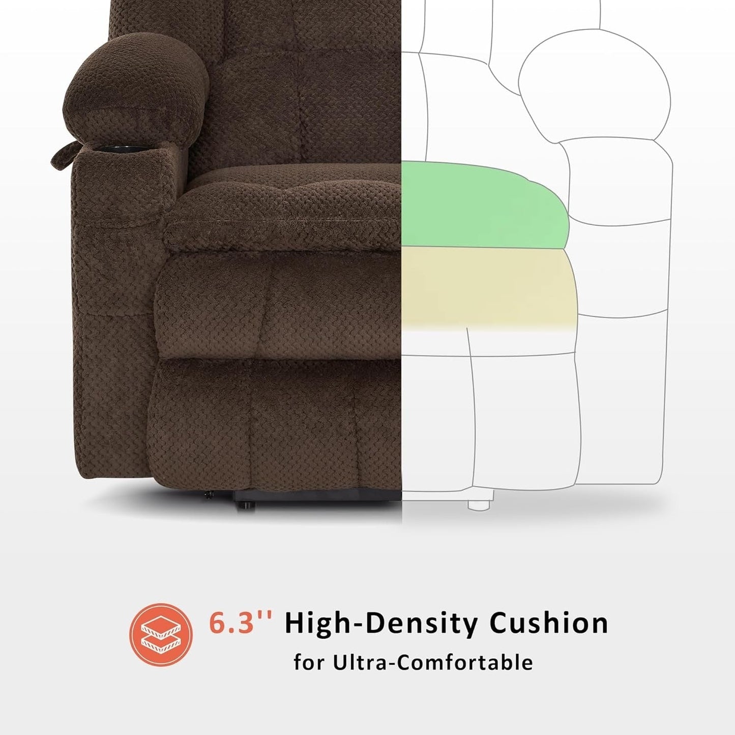 Fauteuil inclinable électrique à double moteur MCombo, grand format, avec massage et chauffage, pour personnes âgées de grande taille, tissu 7896