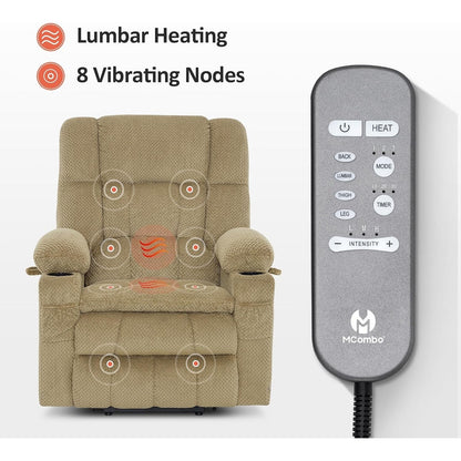 Fauteuil inclinable électrique à double moteur MCombo, grand format, avec massage et chauffage, pour personnes âgées de grande taille, tissu 7896