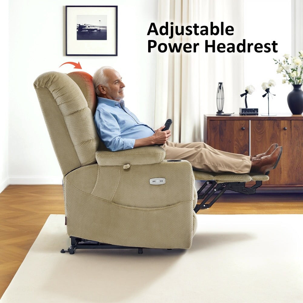Fauteuil inclinable électrique à double moteur MCombo, grand format, avec massage et double chauffage, pour personnes âgées de grande taille, tissu 7634