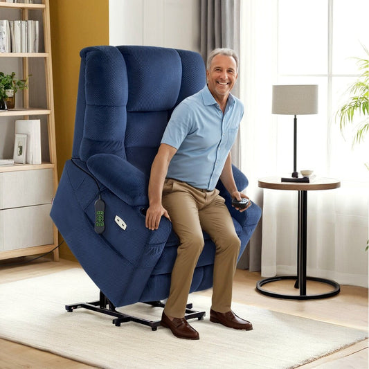 Fauteuil inclinable électrique à double moteur MCombo, grand format, avec massage et double chauffage, pour personnes âgées de grande taille, tissu 7634