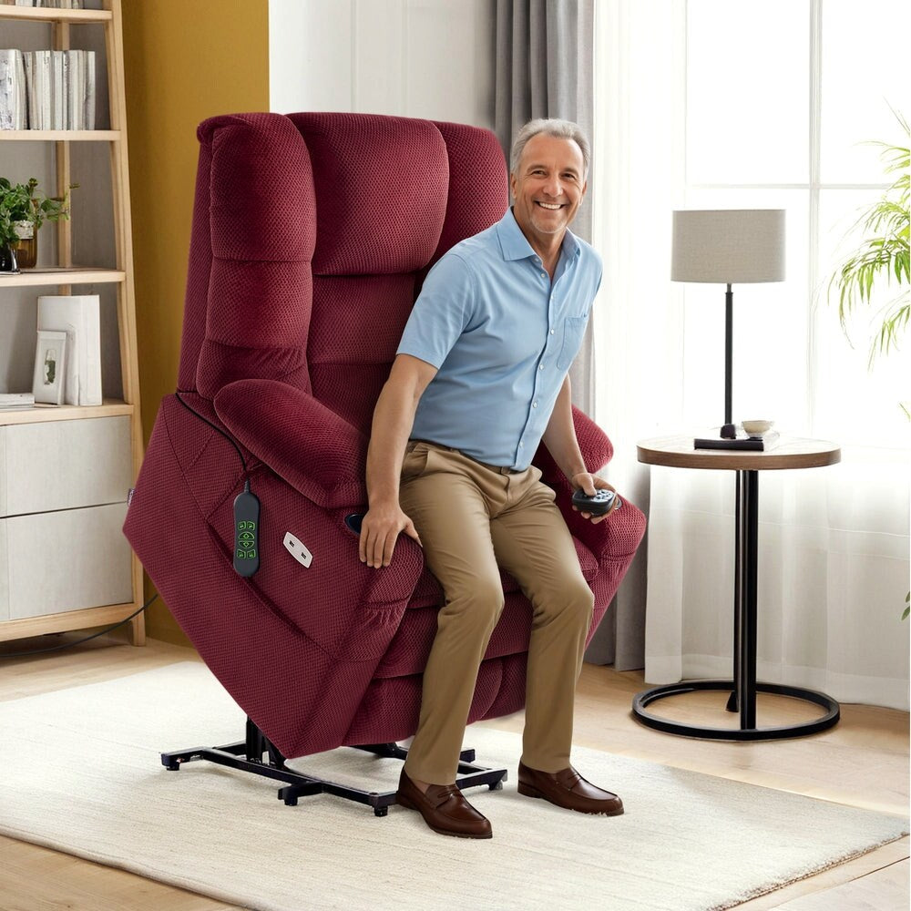 Fauteuil inclinable électrique à double moteur MCombo, grand format, avec massage et double chauffage, pour personnes âgées de grande taille, tissu 7634