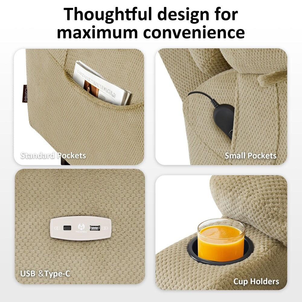Fauteuil inclinable électrique à double moteur MCombo, grand format, avec massage et double chauffage, pour personnes âgées de grande taille, tissu 7634