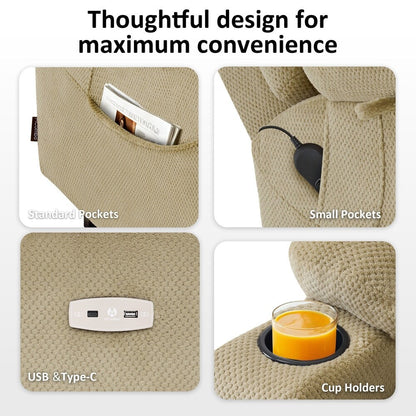 Fauteuil inclinable électrique à double moteur MCombo, grand format, avec massage et double chauffage, pour personnes âgées de grande taille, tissu 7634