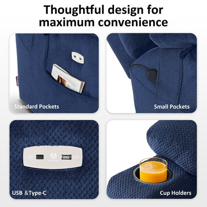 Fauteuil inclinable électrique à double moteur MCombo, grand format, avec massage et double chauffage, pour personnes âgées de grande taille, tissu 7634