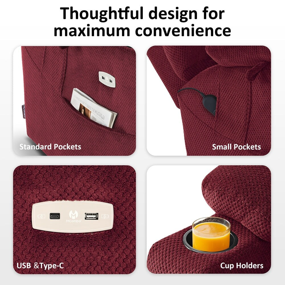 Fauteuil inclinable électrique à double moteur MCombo, grand format, avec massage et double chauffage, pour personnes âgées de grande taille, tissu 7634