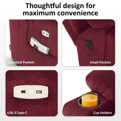 Fauteuil inclinable électrique à double moteur MCombo, grand format, avec massage et double chauffage, pour personnes âgées de grande taille, tissu 7634