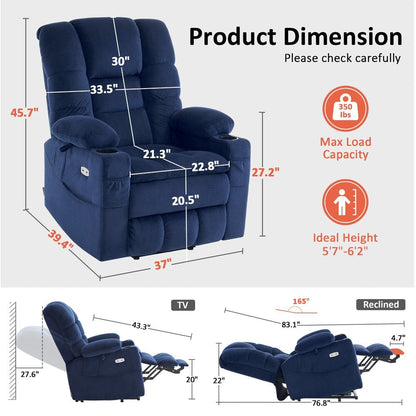 Fauteuil inclinable électrique à double moteur MCombo, grand format, avec massage et double chauffage, pour personnes âgées de grande taille, tissu 7634