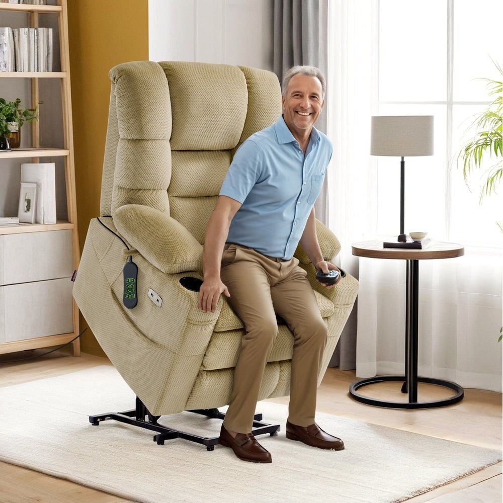 Fauteuil inclinable électrique à double moteur MCombo, grand format, avec massage et double chauffage, pour personnes âgées de grande taille, tissu 7634