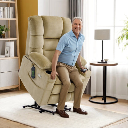 Fauteuil inclinable électrique à double moteur MCombo, grand format, avec massage et double chauffage, pour personnes âgées de grande taille, tissu 7634