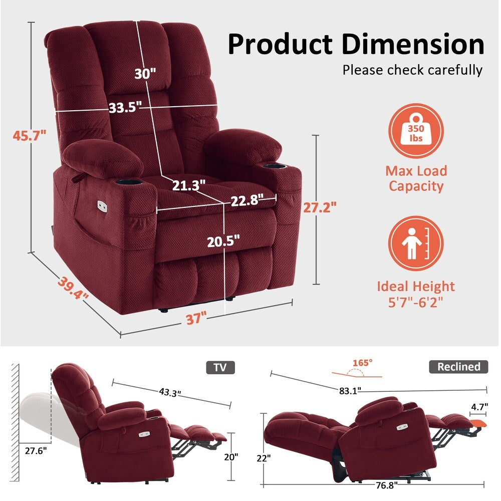 Fauteuil inclinable électrique à double moteur MCombo, grand format, avec massage et double chauffage, pour personnes âgées de grande taille, tissu 7634