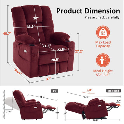 Fauteuil inclinable électrique à double moteur MCombo, grand format, avec massage et double chauffage, pour personnes âgées de grande taille, tissu 7634