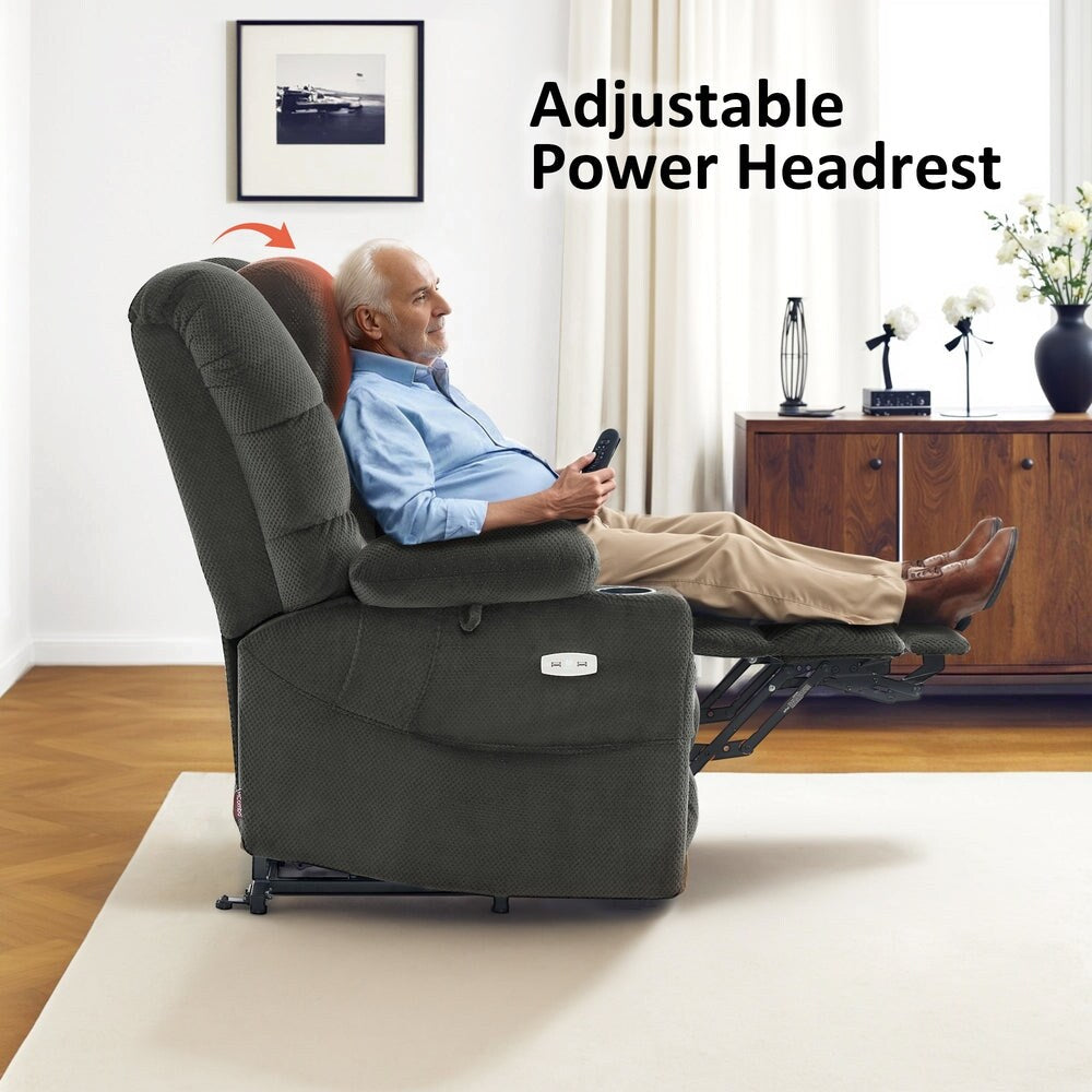 Fauteuil inclinable électrique à double moteur MCombo, grand format, avec massage et double chauffage, pour personnes âgées de grande taille, tissu 7634