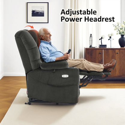 Fauteuil inclinable électrique à double moteur MCombo, grand format, avec massage et double chauffage, pour personnes âgées de grande taille, tissu 7634