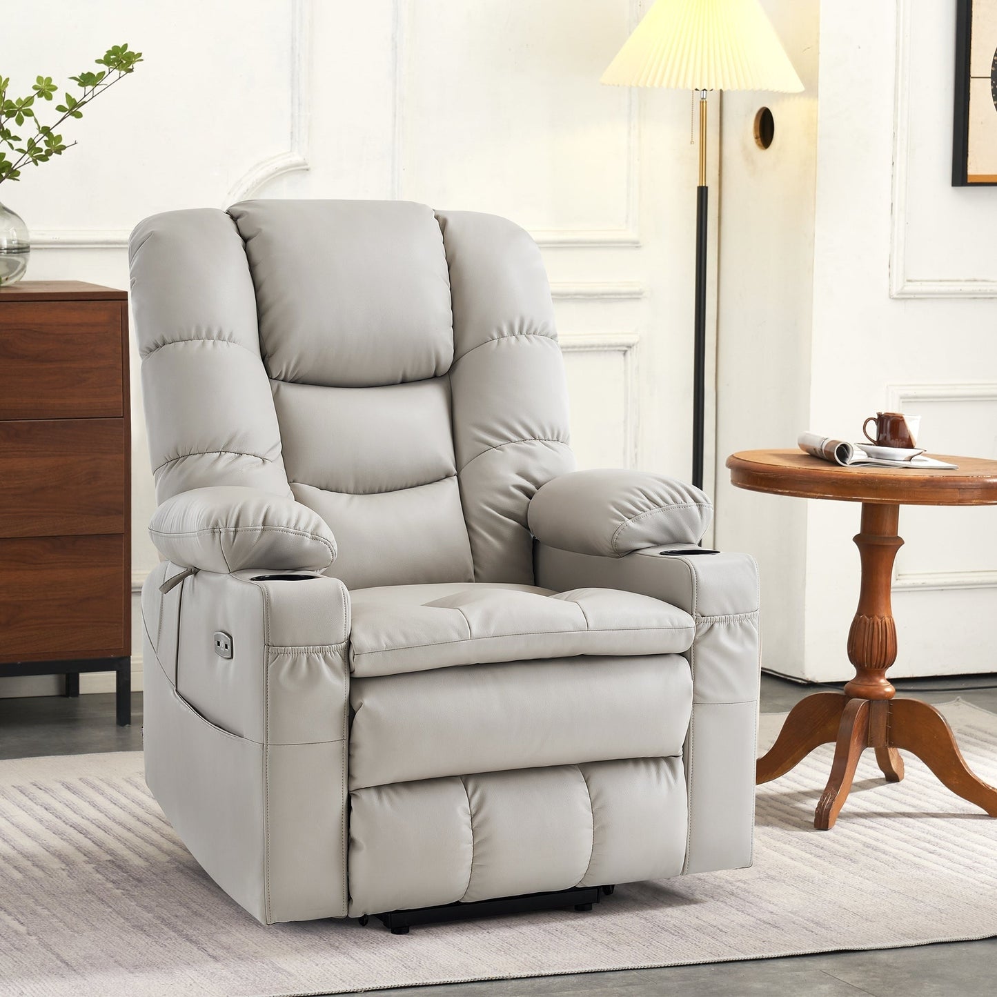 Fauteuil inclinable électrique à double moteur MCombo, grand format, avec massage et double chauffage, pour personnes âgées, similicuir 7634