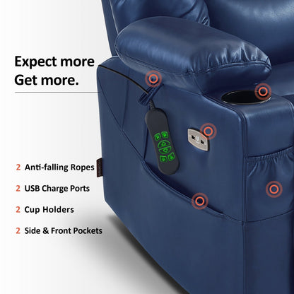 Fauteuil inclinable électrique à double moteur MCombo, grand format, avec massage et double chauffage, pour personnes âgées, similicuir 7634