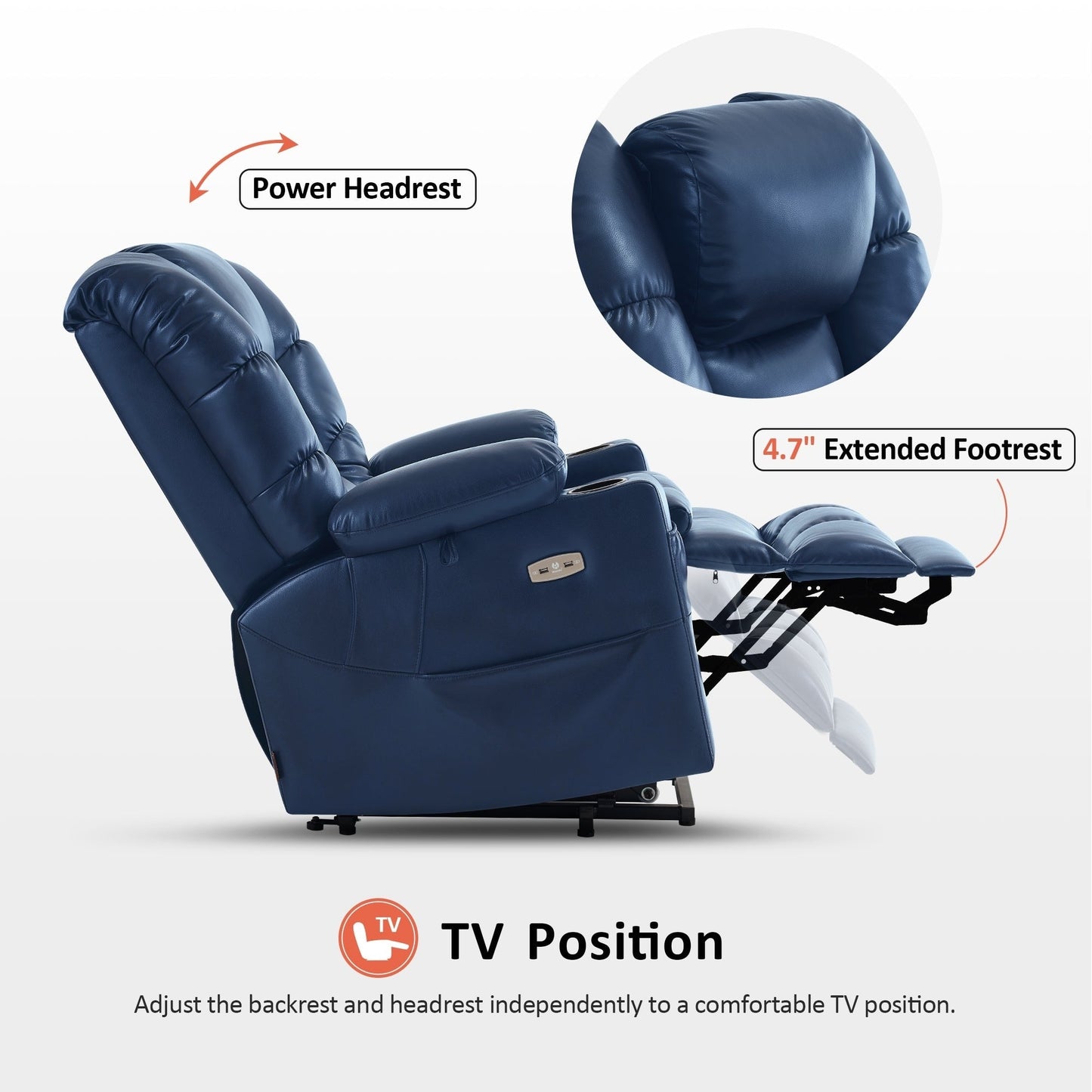 Fauteuil inclinable électrique à double moteur MCombo, grand format, avec massage et double chauffage, pour personnes âgées, similicuir 7634