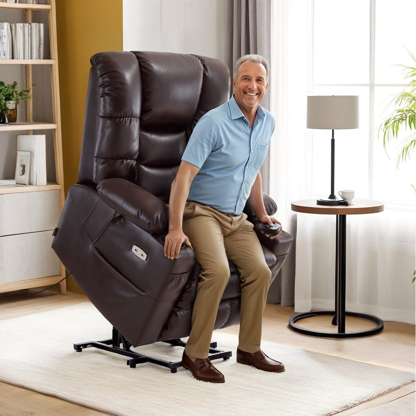 Fauteuil inclinable électrique à double moteur MCombo, grand format, avec massage et double chauffage, pour personnes âgées, similicuir 7634