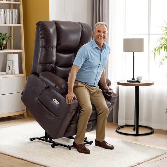 Fauteuil inclinable électrique à double moteur MCombo, grand format, avec massage et double chauffage, pour personnes âgées, similicuir 7634