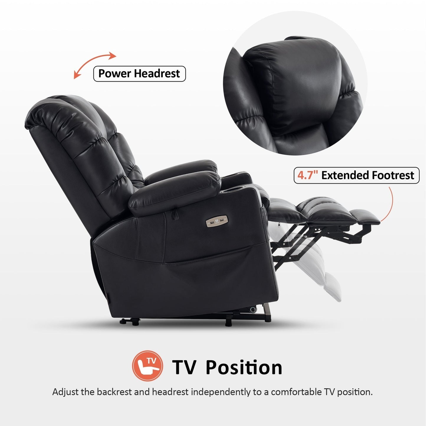 Fauteuil inclinable électrique à double moteur MCombo, grand format, avec massage et double chauffage, pour personnes âgées, similicuir 7634