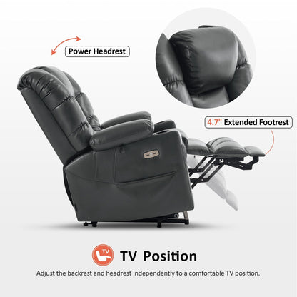 Fauteuil inclinable électrique à double moteur MCombo, grand format, avec massage et double chauffage, pour personnes âgées, similicuir 7634