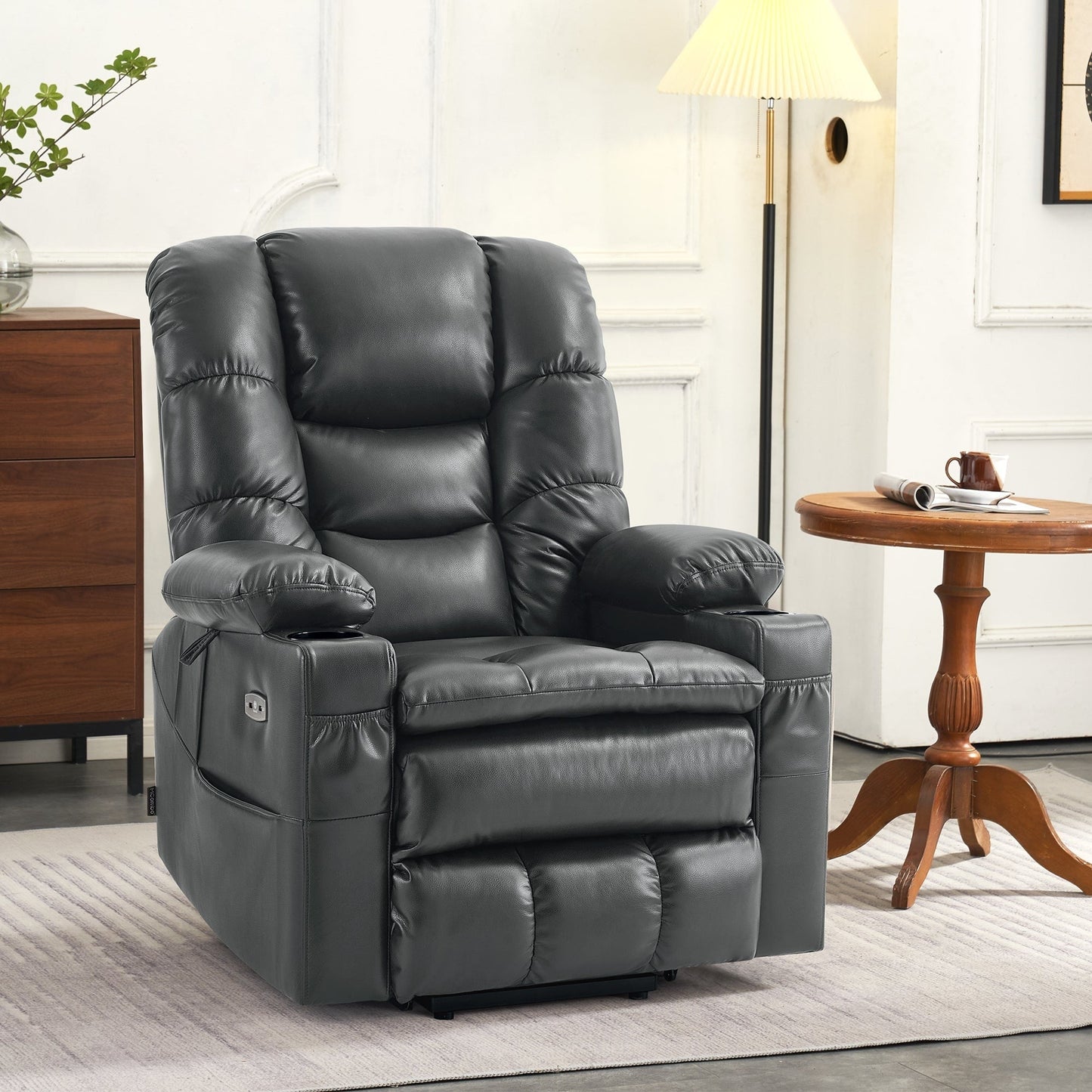 Fauteuil inclinable électrique à double moteur MCombo, grand format, avec massage et double chauffage, pour personnes âgées, similicuir 7634