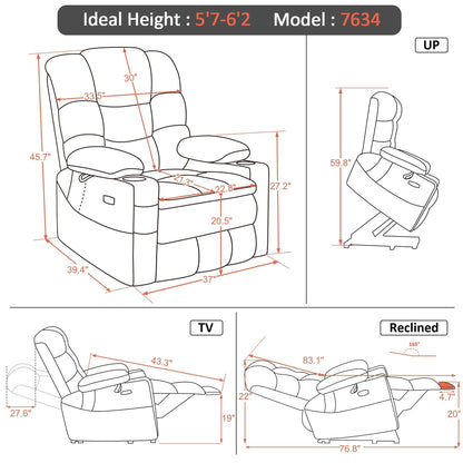 Fauteuil inclinable électrique à double moteur MCombo, grand format, avec massage et double chauffage, pour personnes âgées, similicuir 7634
