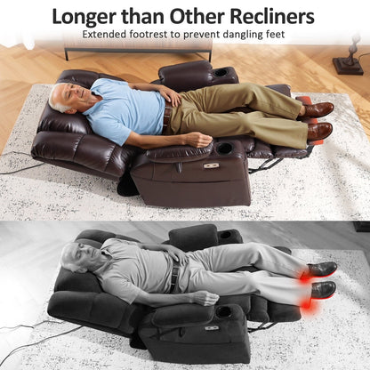 Fauteuil inclinable électrique à double moteur MCombo, grand format, avec massage et double chauffage, pour personnes âgées, similicuir 7634