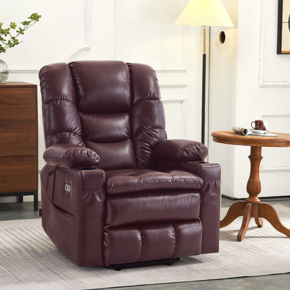 Fauteuil inclinable électrique à double moteur MCombo, grand format, avec massage et double chauffage, pour personnes âgées, similicuir 7634