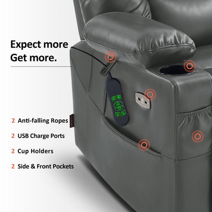 Fauteuil inclinable électrique à double moteur MCombo, grand format, avec massage et double chauffage, pour personnes âgées, similicuir 7634