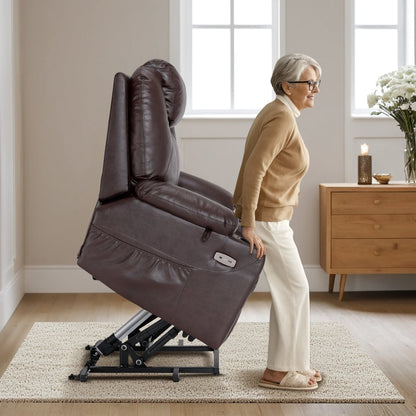 Fauteuil inclinable électrique MCombo grand format en cuir avec massage, chauffage, porte-gobelets, repose-pieds allongé, cuir 7516