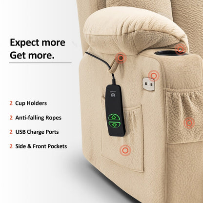 Fauteuil inclinable électrique MCombo grand format avec repose-pieds allongé pour personnes âgées de grande taille, télécommande manuelle, porte-gobelets, tissu 7426