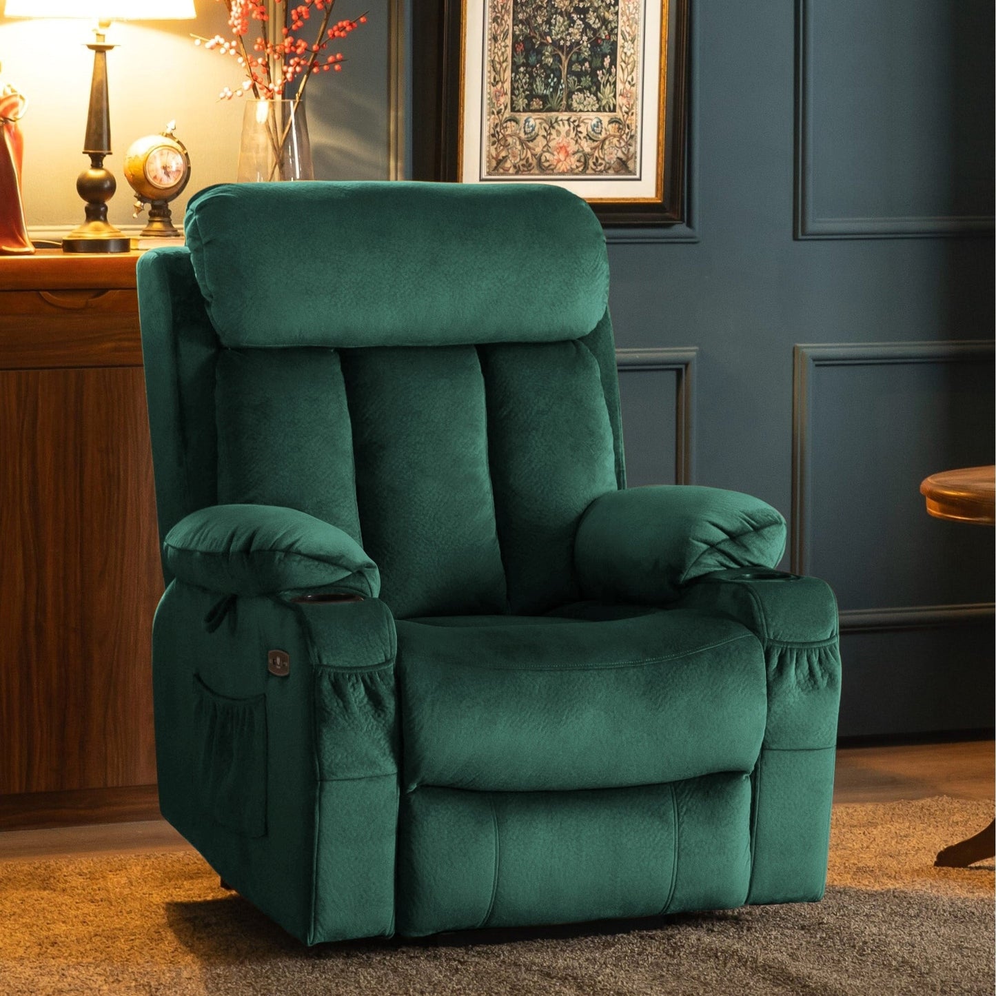 Fauteuil inclinable électrique MCombo grand format avec repose-pieds allongé pour personnes âgées de grande taille, télécommande manuelle, porte-gobelets, tissu 7426