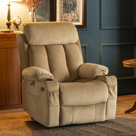 Fauteuil inclinable électrique MCombo grand format avec repose-pieds allongé pour personnes âgées de grande taille, télécommande manuelle, porte-gobelets, tissu 7426