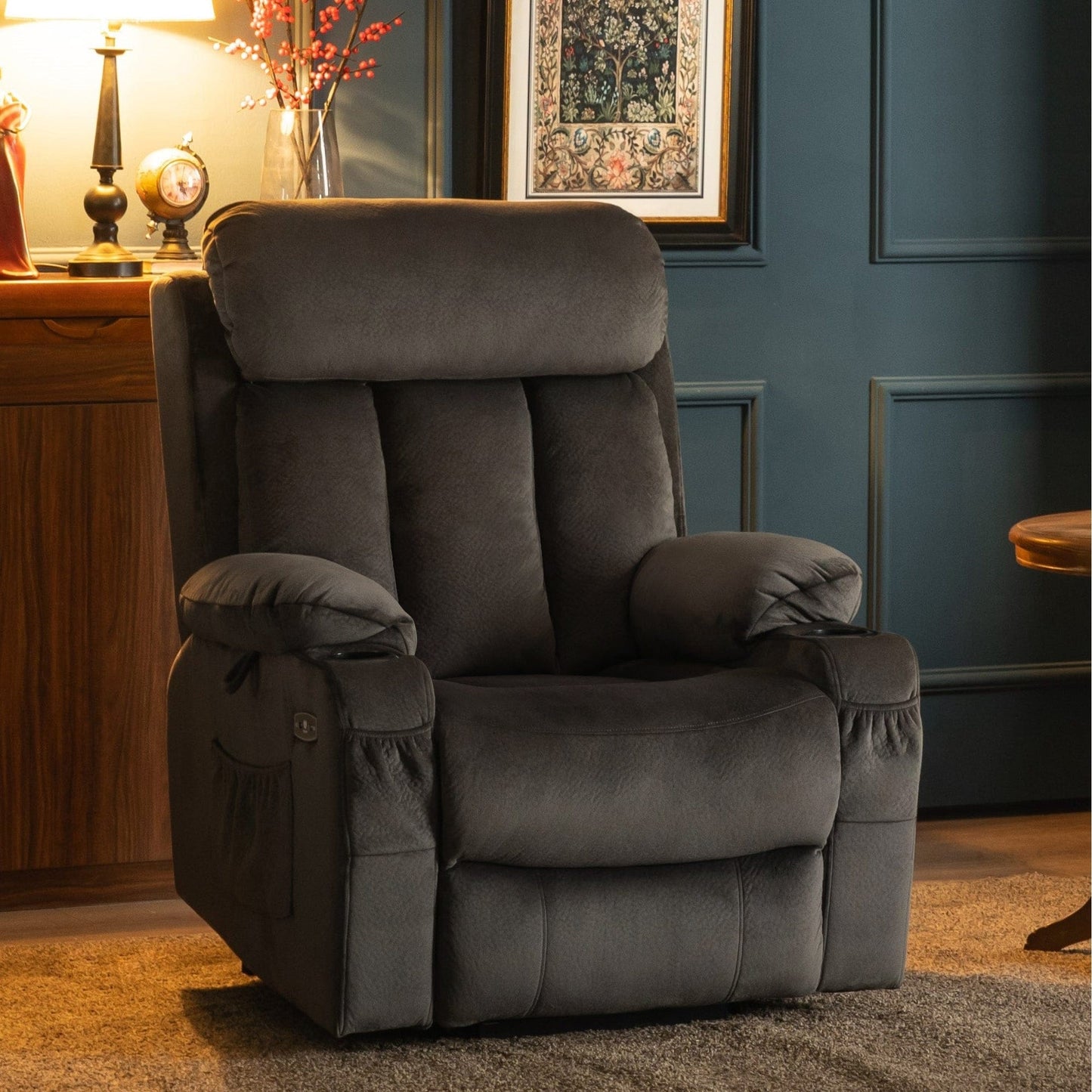 Fauteuil inclinable électrique MCombo grand format avec repose-pieds allongé pour personnes âgées de grande taille, télécommande manuelle, porte-gobelets, tissu 7426