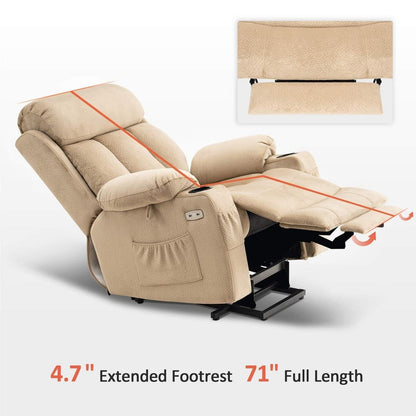 Fauteuil inclinable électrique MCombo grand format avec repose-pieds allongé pour personnes âgées de grande taille, télécommande manuelle, porte-gobelets, tissu 7426