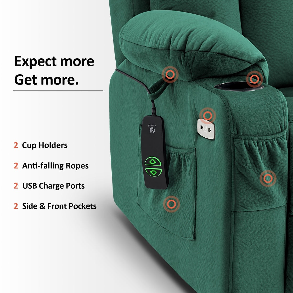 Fauteuil inclinable électrique MCombo grand format avec repose-pieds allongé pour personnes âgées de grande taille, télécommande manuelle, porte-gobelets, tissu 7426