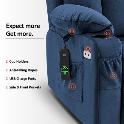 Fauteuil inclinable électrique MCombo grand format avec repose-pieds allongé pour personnes âgées de grande taille, télécommande manuelle, porte-gobelets, tissu 7426