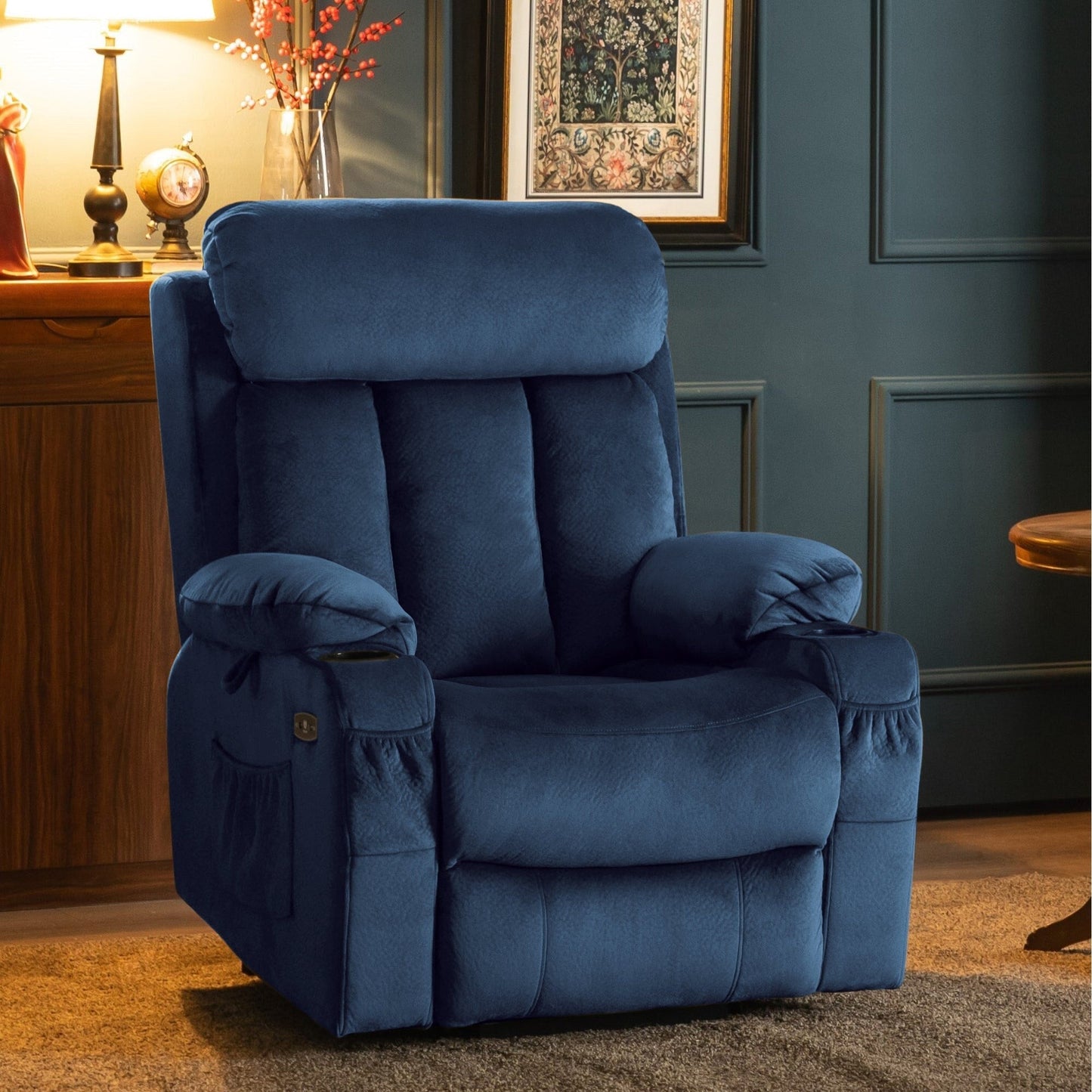 Fauteuil inclinable électrique MCombo grand format avec repose-pieds allongé pour personnes âgées de grande taille, télécommande manuelle, porte-gobelets, tissu 7426