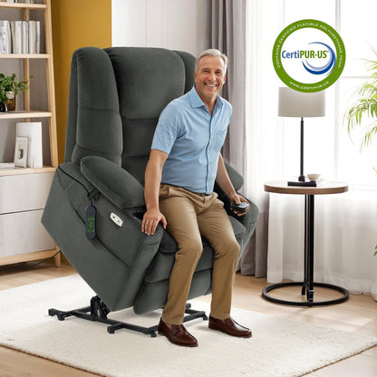 Fauteuil inclinable électrique à double moteur MCombo, grand format, avec massage et double chauffage, pour personnes âgées de grande taille, tissu R7635