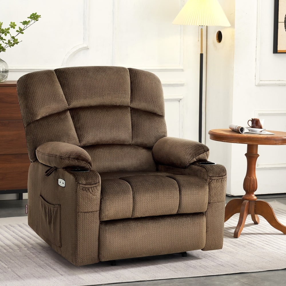 Fauteuil inclinable électrique à double moteur MCombo avec massage et chauffage pour personnes âgées, positions infinies, tissu R7677